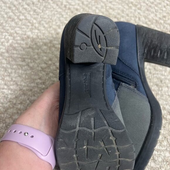 Earth Malta Suede Leather Chunky Heeled Ankle Boot, Black Blue Boho Patchwork - Picture 8 of 11